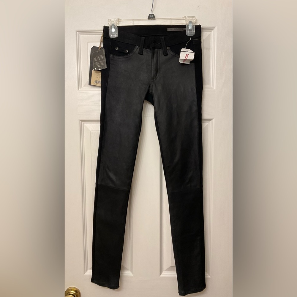 NWT Rag & Bone leather panel jeans size 24